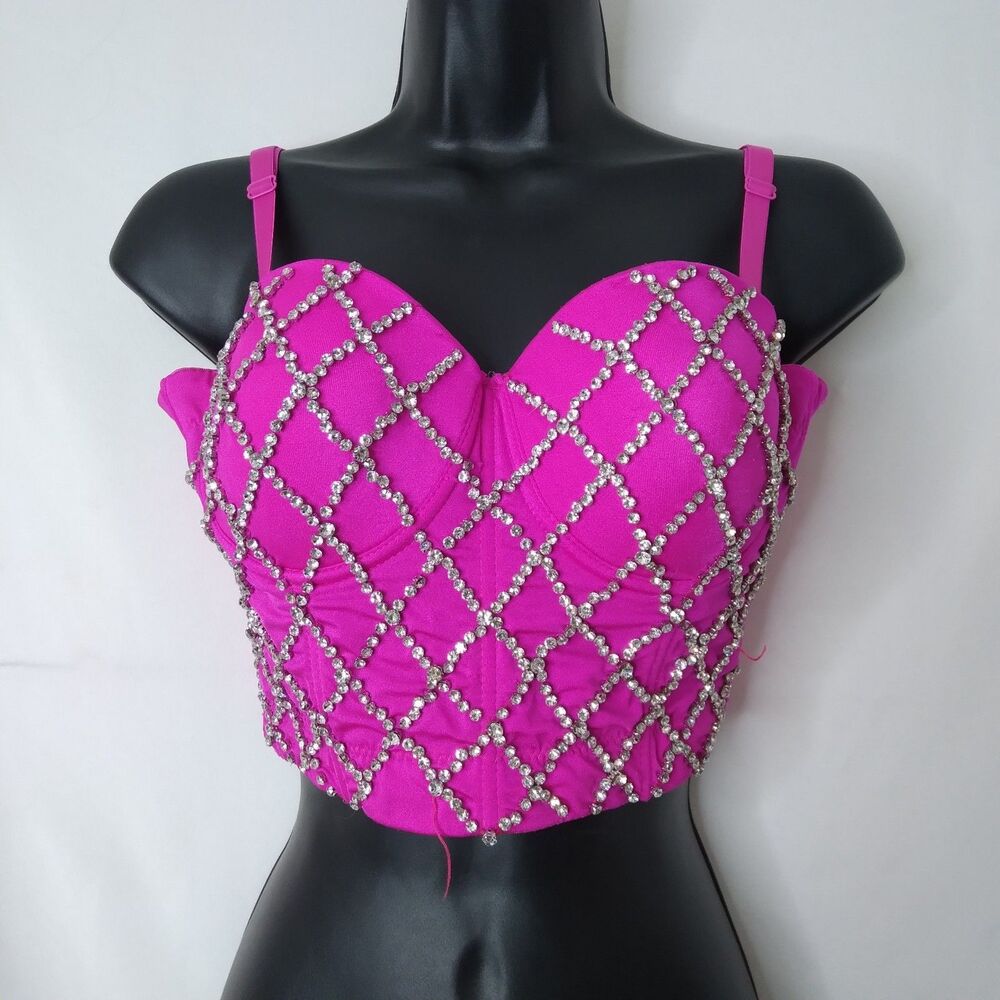 Julia By Love J Bustier Top Size S/M Hot Pink Barbie Coquette Concert Party Glam